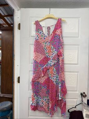 easel Pink Floral Patchwork Ruffle Dress